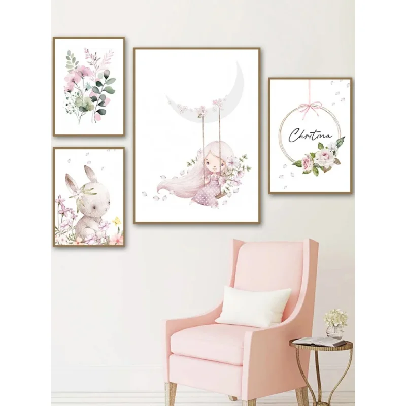 Resin Art Aesthetic - İskandinav Karikatür Estetiği Duvar Sanatı Pembe