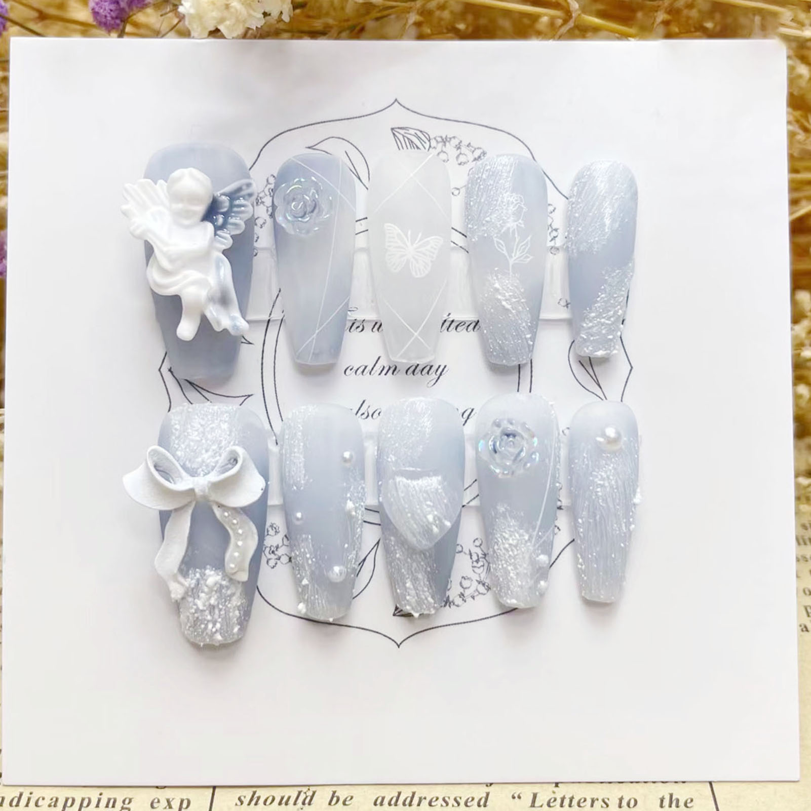 Resin Art Flowers - 3D Alçı Melek Yanlış Çivi Parlak
