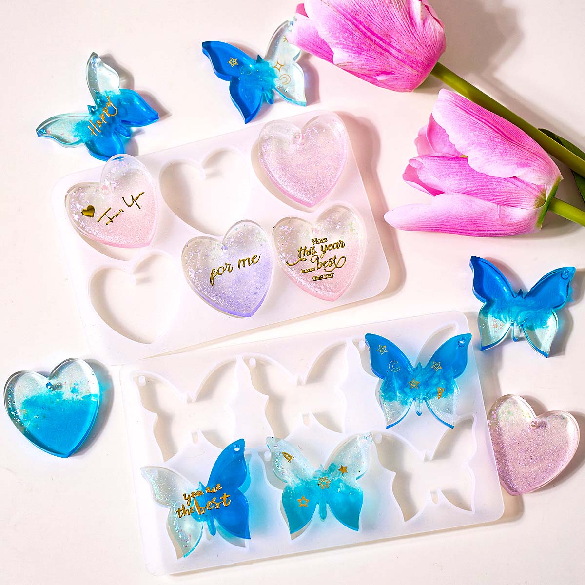 Resin Art Kit With Molds - Altı delikli delikli küpe silikon kalıp